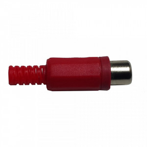 Mufa RCA mama Mekpro MK031-RCAMR, constructie din plastic rezistent, culoare rosie pentru identificarea usoara a canalului audio dreapta, montaj facil pe cablu, conexiune stabila si sigura, ideala pentru sisteme multimedia