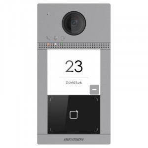 Post exterior videointerfon IP HikVision DS-KV8113-WME1(C)/Flush metalic, 1 buton apel, camera 2MP, IR, cititor card integrat, alimentare PoE, protectie IK08 si IP65, control Hik-Connect, montaj ingropat, aliaj aluminiu