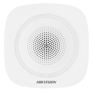 Sirena wireless Hikvision DS-PS1-I-WE(B) BLUE, 868 MHz bidirectional, LED indicator albastru, 3 ani baterie, AES-128, tamper front/rear, 3 alarme (incendiu/panic/intruziune), 90–110 dB, configurabil APP