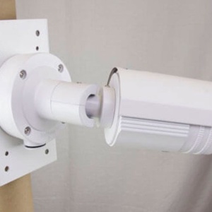 Suport de stalp Hikvision DS-1275ZJ pentru camere de supraveghere, fabricat din otel inoxidabil, culoare Hikvision White, montaj vertical sau orizontal, include coliere metalice, design robust pentru exterior, ideal pentru stalpi de utilitati - Img 5