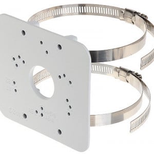 Suport montaj pe stalp Dahua PFA152-E, material aliaj de aluminiu, coliere din otel inoxidabil SUS304, sarcina maxima 3kg, diametru stalp 80-150mm, temperatura operare -40...+60 grade C, protectie anticoroziva, alb