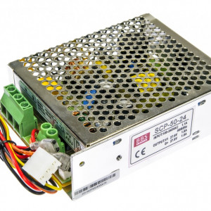 Sursa de alimentare in comutatie Mean Well SCP-50-24 cu functie de incarcare baterie, iesire 27.6V, curent 1.8A, putere 49.7W, protectie la supratensiune si suprasarcina, ideala pentru sisteme de securitate si backup 24V
