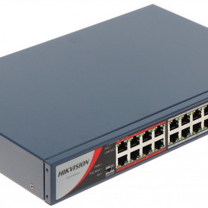 Switch PoE 24 Porturi HikVision DS-3E0326P-E/M(B), 10/100 Mbps, 2 porturi Gigabit Combo (RJ45/SFP), transmisie Long Range 300m, putere totala 230W, protectie 6KV, porturi VIP pentru video, 8-core Power Supply