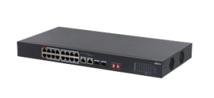Switch PoE Dahua S3218-16ET-135, 18-porturi unmanaged desktop cu 16 porturi PoE 10/100 Mbps, 2 combo Gigabit, 2 SFP 1Gbps, Hi-PoE, PoE watchdog, distanta 250m, DH-S3218-16ET-135