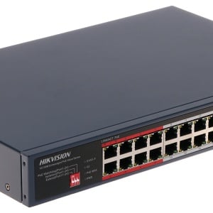 Switch PoE Hikvision DS-3E0326P-E/M(C), 24 porturi Fast Ethernet, 1 port Combo Gigabit, transmisie Long Range pana la 300m, protectie supratensiune 6KV, management inteligent PoE, porturi VIP pentru video - Img 3