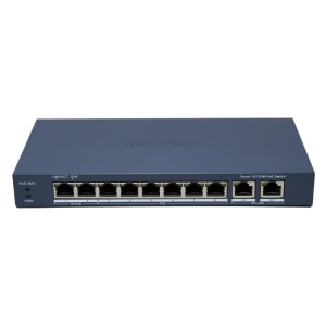 Switch PoE Hikvision DS-3E1310HP-EI(B) Smart Managed cu 8 porturi PoE + 2 x Gigabit uplink, buget PoE 110W, IEEE802.3af/at/bt, PoE watchdog, VLAN 802.1Q, STP/RSTP, detectie cablu, transmitere PoE pana la 300 m, protectie 6 kV