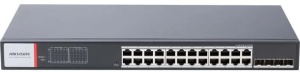 Switch PoE HikVision DS-3T1528HP-SI-24P4F/No Power, 24 porturi Gigabit PoE + 4 SFP, suport VLAN, 370W PoE, management web/CLI, desktop, compatibil IPv4/IPv6, SNMP, QoS