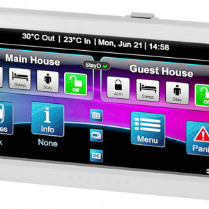 Tastatura Touch Screen 7 inch Paradox TM70, rezolutie 800x480p, meniuri intuitive cu pictograme, senzor temperatura, slot microSD, control 8 PGM, compatibila EVO, Spectra si Magellan, design slim, montaj aparent