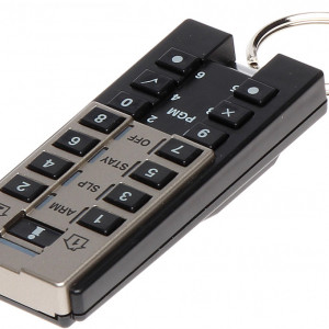 Telecomanda hibrida bidirectionala Paradox REM3, 15 taste, 6 comenzi PGM, tehnologie StayD, afisare stare 2 partitii, 9 indicatoare LED, frecventa 433/868 MHz, rezistenta la umezeala, baterie CR2032, certificat Grad 3