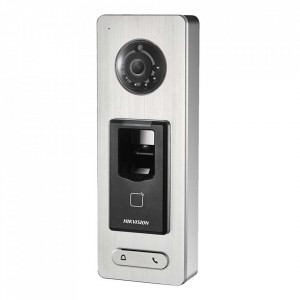 Terminal control acces video si amprenta HikVision DS-K1T501SF, camera 2MP, capacitate 3000 amprente si 50000 carduri Mifare, functie videointerfon, detectie faciala, protectie IP65, interfata Wiegand si RS-485