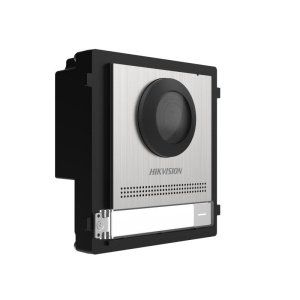Videointerfon modular IP Hikvision DS-KD8003-IME1(B)-S, camera 2MP Fisheye, IR, carcasa inox, protectie IP65, 2 relee control yala, alimentare 12V pt yala inclusa, PoE, configurare Web, buton apel fizic, metal