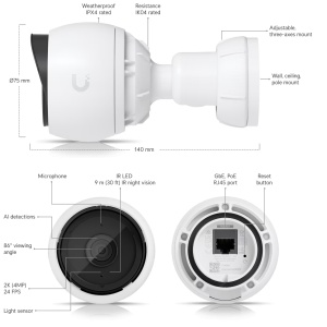 Camera supraveghere exterior Ubiquiti UniFi 4MP UVC-G4-BULLET 2K HD, senzor 5MP, detectie inteligenta AI, vedere nocturna IR 9m, microfon incorporat, alimentare PoE, carcasa aluminiu, protectie IPX4 si IK04, montaj versatil - Img 6