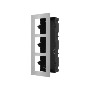 Carcasa interfon montaj ingropat HikVision DS-KD-ACF3/S, rama modulara pentru 3 module, material otel inoxidabil de inalta calitate, include doza incastrabila, suruburi capac si accesorii necesare instalarii