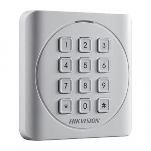 Cititor de carduri HikVision DS-K1801MK, tehnologie duala Mifare 1 (13.56MHz) si EM (125kHz), interfata Wiegand (W26/W34), protectie IP65, beeper incorporat, carcasa PC+ABS, montaj la interior sau exterior, fara tastatura