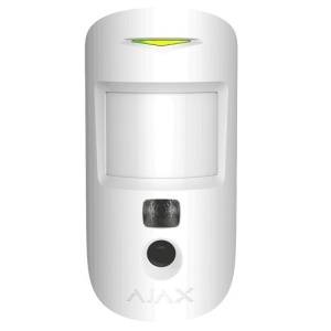 Detector miscare PIR AJAX MotionCam PhOD (White), wireless, iluminare integrata PhOD pentru imagini color noaptea, tehnologie Jeweller, notificari instant, baterie preinstalata, compatibil cu hub Ajax