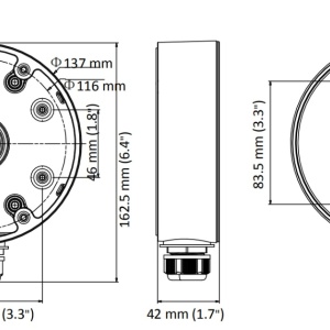 Doza de montaj HikVision DS-1280ZJ-PT6 din aliaj de aluminiu, culoare alb (Hikvision White), rezistenta la intemperii, ideala pentru gestionarea cablurilor camerelor de supraveghere, montaj pe perete sau tavan - Img 8