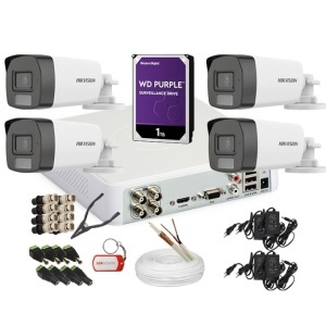 KIT 4 Camere video complet, 3K, 2.8mm, Dual Light 5MP, IR si ColorVu 40m, Audio, DVR, HDD 1TB, Cablu, HIKVISION – KIT4CHA-4A55IRCV-WDT1A