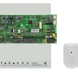 Kit alarmă Paradox SP4000 Spectra + 2 detectoare PIR NV5 cu suport, extensibil 4-32 zone, 2 partitii, ieșiri PGM, sistem securitate cablat pentru locuință și spații comerciale mici