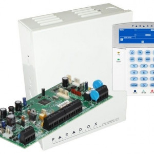 Kit alarmă Paradox SP5500+ (cutie metalică + transformator) + tastatură K35 LCD cu pictograme, AWO152, 5-32 zone, sistem cablat profesional