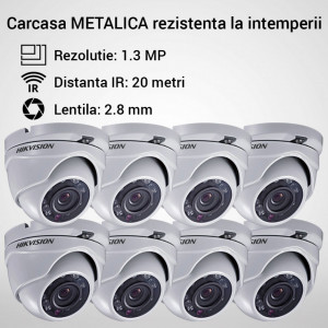 Kit Hikvision CCTV 8 camere dome TurboHD 1.3MP MK054-KIT04