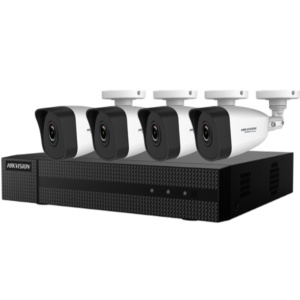 Kit supraveghere IP HiWatch, 4 camere 4MP IPC-B140H si NVR 8 canale HWD-6104MH-G2-B, HWK-N4184BH-MH, lentila 2.8mm, IR 30m, protectie IP67, compresie H.265+, include cabluri si accesorii montaj