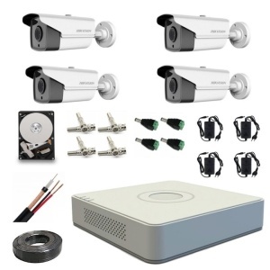 Kit supraveghere video Hikvision profesional 4 camere rezolutie 1920x1080 IR 40 M lentila 2.8 wide-angle + HDD 1 TB inclus