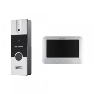 Kit videointerfon analogic 4-Wire Hikvision DS-KIS202T, pentru vile si case, include unitate externa DS-KB2411T-IM si monitor DS-KH2220, cablu 5m inclus, alimentare Europeana, apelare One-button, instalare facila, accesorii