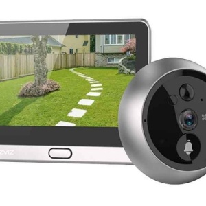 Set camera vizor IP wireless Ezviz CS-DP2 (3WPFBS,3MP) monitor touchscreen 4.3 inch, IR 5m, PIR 6m, lentila 2.0mm, unghi 166 grade, audio bidirectional, sonerie, slot microSD 512GB, baterie reincarcabila, carcasa metalica