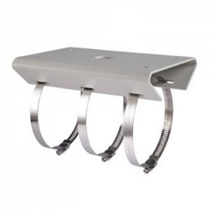 Suport de stalp Hikvision DS-1275ZJ pentru camere de supraveghere, fabricat din otel inoxidabil, culoare Hikvision White, montaj vertical sau orizontal, include coliere metalice, design robust pentru exterior, ideal pentru stalpi de utilitati - Img 2