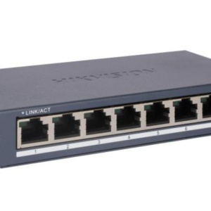 Switch 8 Port Gigabit Hikvision DS-3E0508-O 8 × Gigabit RJ45, 1000M acces retea, wire‑speed forwarding, non‑blocking, store‑and‑forward, carcasa metal, design fara ventilator pentru fiabilitate ridicata
