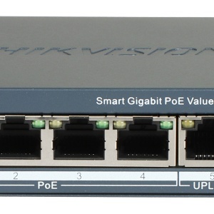 Switch gestionabil Hikvision DS‑3E1505P‑EI/M, 4×Gigabit PoE + 1×Gigabit RJ45, buget PoE 45 W, suport VLAN 802.1Q, PoE watchdog pentru restart camere, STP/RSTP preventie bucle, detectie cablu, PoE pana la 300 m si protectie supratensiune 6 kV - Img 2
