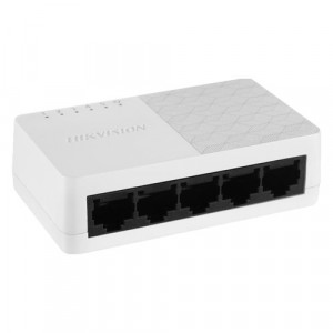 Switch Gigabit Hikvision 5 porturi DS-3E0505D-O, viteza 10/100/1000 Mbps, tehnologie Plug & Play, suporta MDI/MDIX, auto-learning adrese MAC, design compact, carcasa plastic, montaj pe perete sau birou