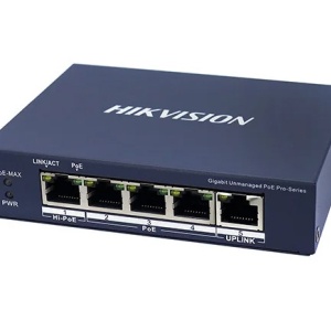 Switch Gigabit HikVision DS-3E0505HP-E Unmanaged, 3 porturi PoE, 1 port Hi-PoE (60W), 1 port Uplink Gigabit RJ45, PoE Watchdog, izolare porturi, mod Extend 300m, protectie 6KV, fanless
