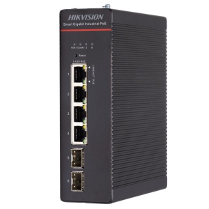 Switch industrial Hikvision DS-3T1506HP-SI-4P2F, 4 porturi Gigabit Hi-PoE si 2 porturi SFP, suport 802.3bt Hi-PoE pana la 90W, VLAN, STP/RSTP/ERPS, protectie 6kV, SNMP, QoS, DHCP snooping, transmisie pana la 300m