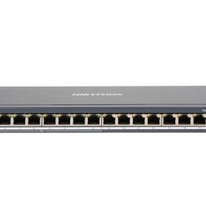 Switch retea Hikvision DS‑3E0516P‑O, 8×Gigabit PoE + 8×Gigabit RJ45, PoE + non‑PoE mix pentru utilizare flexibila, plug‑and‑play, carcasa metalica robusta, montaj birou/perete, performanta gigabit pentru medii SOHO si intreprinderi mici