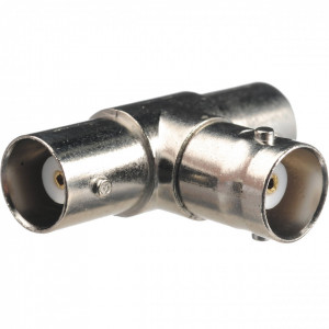 Adaptor BNC tip Y, 1 x BNC tata la 2 x BNC mama MK011-BNCX2, fabricat din metal rezistent, conector argintiu pentru ramificarea semnalului video, utilizat in sisteme de supraveghere CCTV si echipamente de masura, conexiune stabila