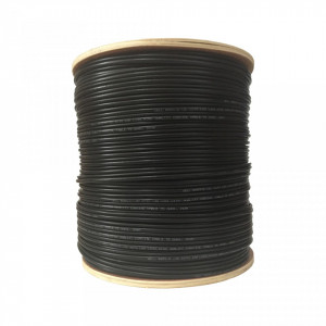 Cablu coaxial RG59/2C-CU/CCA-305-WL cu alimentare 2C Well, conductor cupru 0.81mm, ecranare CCA 93%, manta PVC neagra, lungime rola 305m, ideal pentru transmisie semnal video si alimentare camere de supraveghere CCTV la distante mari