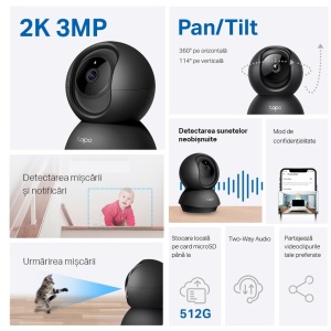 Camera TP-Link Tapo C201, 1080p Full HD, Pan/Tilt 360°/114°, Night Vision 12 m, detectie miscari cu notificari, audio bidirectional, microSD 512 GB, Privacy Mode, comenzi vocale Alexa/Google, criptare sigura - Img 3