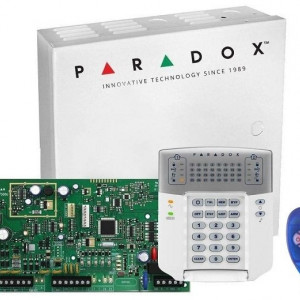 Centrala efractie radio Paradox Magellan MG5050(CT)+K32++REM1, 32 zone, 2 partitii, include tastatura LCD K32LCD, telecomanda REM1, cutie metalica AWO152 cu transformator, frecventa 433MHz, 5 intrari zone, 4 iesiri PGM, 32 coduri