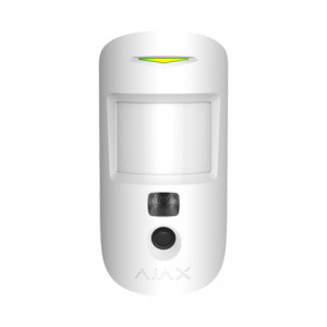 Detector miscare interior wireless Ajax MotionCam Jeweller, camera foto integrata, rezolutie 640x480, iluminare IR, imunitate animale 20kg, distanta 12m, tehnologie Wings, autonomie 4 ani, alb