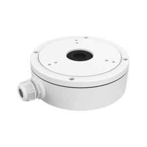 Doza de jonctiune Hikvision DS-1280ZJ-S pentru camere de supraveghere tip dome si bullet, fabricata din aliaj de aluminiu, culoare Hikvision White, ideala pentru protejarea conexiunilor electrice la exterior si interior, design rezistent si durabil pentru