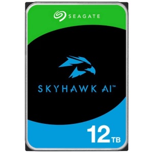 HDD intern Seagate SkyHawk AI 12TB ST12000VE001 pentru supraveghere video SATA III 3.5″, 7200RPM, 256MB cache, optimizat 24/7 pentru DVR/NVR, suport multiple camere HD, senzori RV pentru stabilitate si fiabilitate sporita