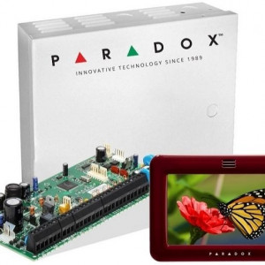 Kit alarmă Paradox SP6000(CT) + tastatură touchscreen TM50(L) 5", cutie metalică AWO000EI cu transformator, 16-32 zone, compatibil senzori fum 2 fire