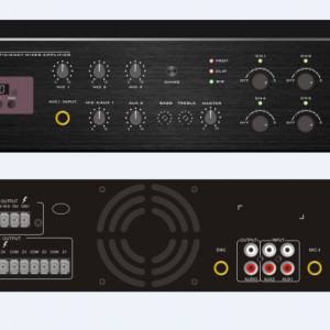 Mixer amplificator cu 6 zone de reglaj ITC TI-240Z, pentru sisteme de Public Address (PA), putere 240W@100V, MP3(USB/SD)+FM Tuner+Bluetooth, 4 x intrari de microfon, 2 x intrari auxiliare, 1 x intrare EMC, intrare backup 24VDC, dimensiuni 484×353×88mm,