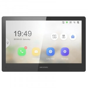Monitor videointerfon IP HikVision DS-KH8520-WTE1/EU ecran tactil 10-inch, rezolutie HD, Wi-Fi, alimentare PoE/12V, slot card TF 32GB, 8 intrari alarma, 2 iesiri, control de la distanta Hik-Connect, vizualizare camere IP