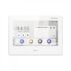 Post interior videointerfon IP HikVision Ultra Series DS-KH9310-WTE1, ecran tactil 7 inch, sistem Android, integrare aplicatii third-party, Wi-Fi, Hik-Connect inclus, management sistem alarma, vizualizare camere live