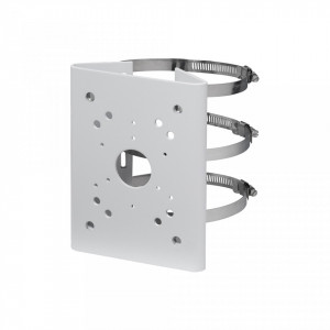 Suport montaj pe stalp camera supraveghere Dahua PFA150, material otel SECC si coliere SUS304, sarcina maxima 7kg, compatibil cu stalpi diametru 80-150mm, rezistenta la intemperii, design robust pentru instalari externe