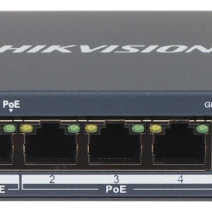 Switch Gigabit HikVision DS-3E0505HP-E Unmanaged, 3 porturi PoE, 1 port Hi-PoE (60W), 1 port Uplink Gigabit RJ45, PoE Watchdog, izolare porturi, mod Extend 300m, protectie 6KV, fanless - Img 2