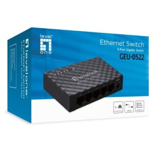 Switch Gigabit Level1 GEU-0522 Unmanaged, 5 porturi 10/100/1000Mbps, suport Jumbo Frames 15K, eficienta IEEE 802.3az, arhitectura non-blocking, auto-learning MAC 2K, montaj desktop sau perete, fanless