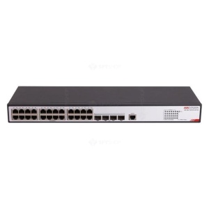 Switch HikVision DS-3E2728-HI-24T4X, 24 porturi Gigabit, 4 porturi SFP+ 10G, redundanta LACP/STP, ACL avansat, uRPF anti-DoS, IPv6, SNMP, management Web si CLI